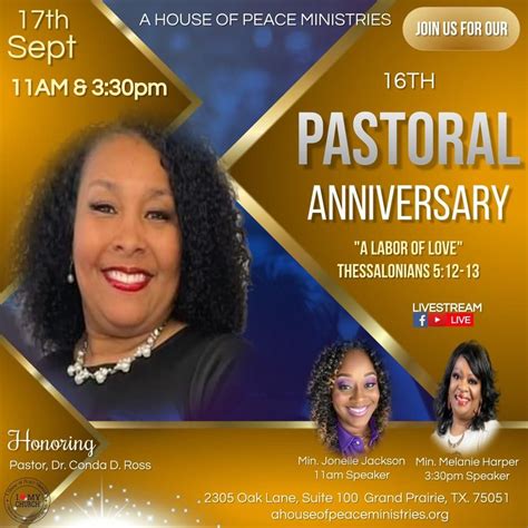 16th Pastoral Anniversary For Dr Conda Ross A House Of Peace