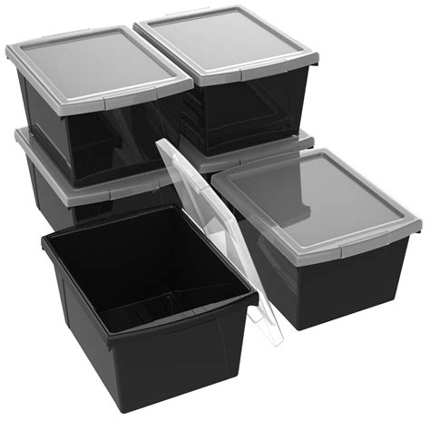 Storex 4 Gallon 15l Classroom Storage Bin With Lid Black 6 Pack