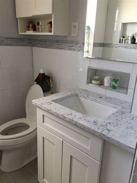 Our bathroom storage collection organizes your essentials, so everyone can calmly find what they are looking for even during the hectic morning rush hour. bathroom counter installed | Kitchen and bath, Kitchen ...