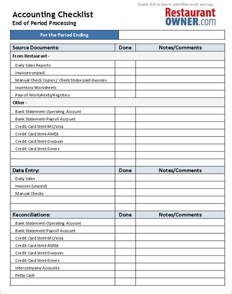 These free checklist to do lists make it easy (and satisfying) to mark off tasks as you complete them. Restaurant Accounting Checklist