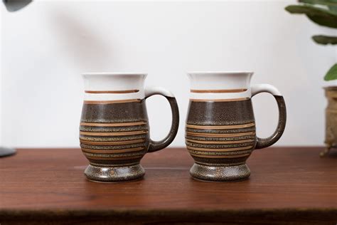 Vintage Brown Coffee Mugs Vintage Coffee Cups Ceramic Brown Stoneware
