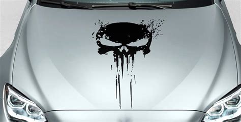 Punisher Skull Distressed Blood Hood Side Vinyl Decal Sticker For Car