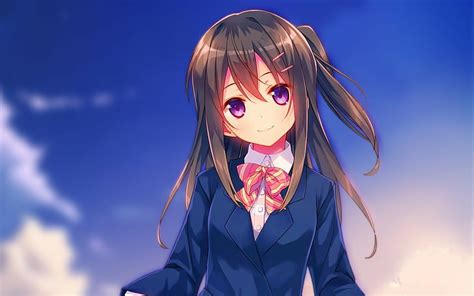 Hd Wallpaper Anime Girls School Uniform Sky Smiling Long Hair