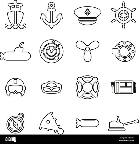 Navy Or Military Or Army Icons Thin Line Vector Illustration Set Stock