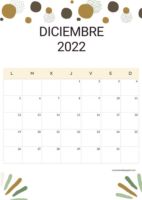Calendario Diciembre 2022 Para Imprimir Gratis ️ Una Casita De Papel