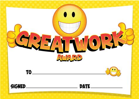 ‘great Work Certificates Schools Teachers Kids Blue Or Yellow