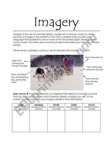 Imagery Esl Worksheet By Katie Tina Sensory Words Vocabulary