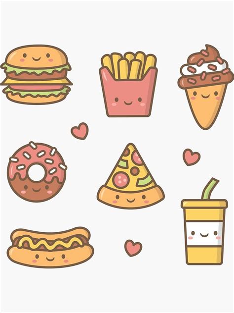 Kawaii Love Junk Food Doodles Sticker By Rustydoodle Redbubble Cute