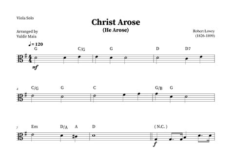 Christ Arose He Arose Viola Solo With Chords Sheet Music Robert