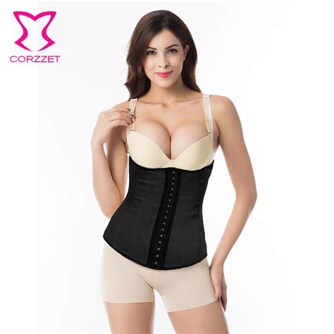 buy corzzet black women latex rubber waist trainer cincher underbust corset