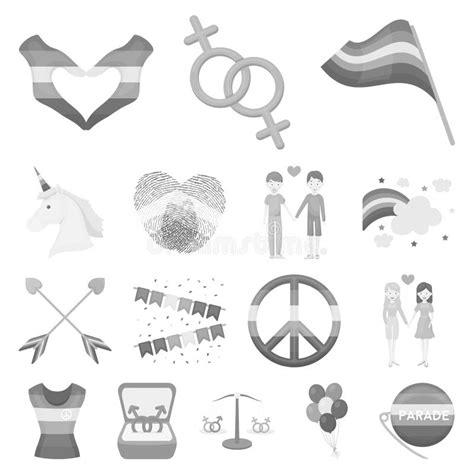 Gay And Lesbian Monochrome Icons In Set Collection For Design Sexual Minority And Attributes