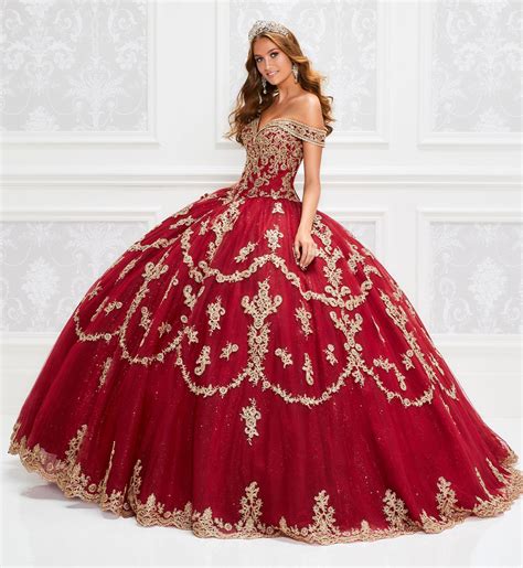 Sparking Red Lace Quinceanera Dresses 2020 Off The Shoulder Gold