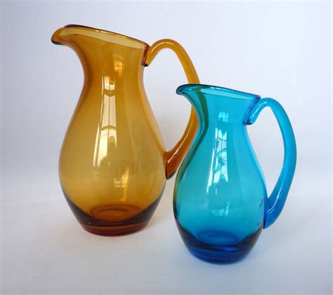Two Vintage Glass Jugs Small Vases Posy Vases Table Decor