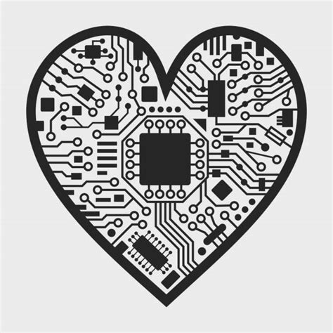 Circuit Board With In Heart Shape Pattern Illustrations Royalty Free