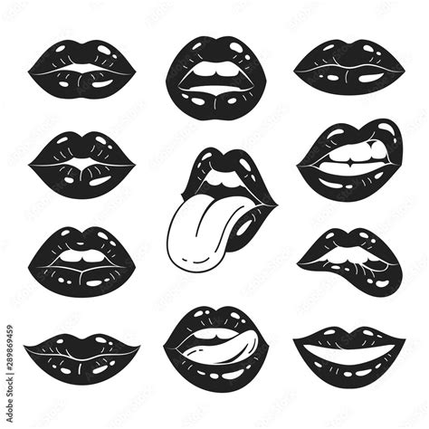 Lips Collection Vector Illustration Of Sexy Women S Black And White Lips Expressing Different