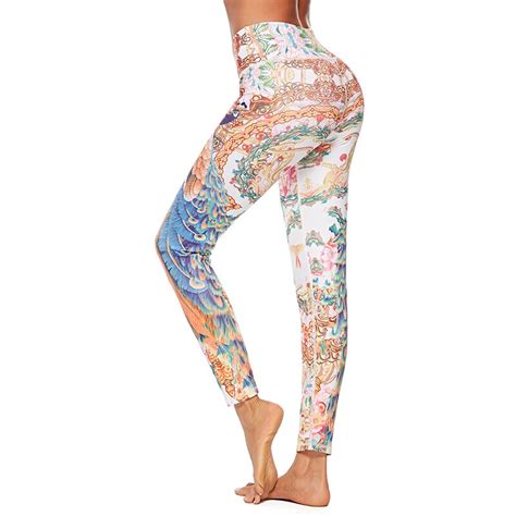 Women Peacock Printed Yoga Pants High Elastic Fitness Sport Leggings