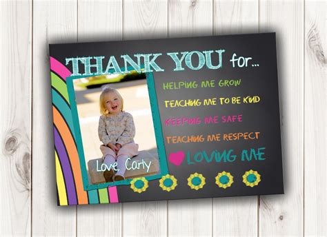 The first step in any note is a good greeting. Chalkboard Style Thank You Card for Teacher or Child Care ...