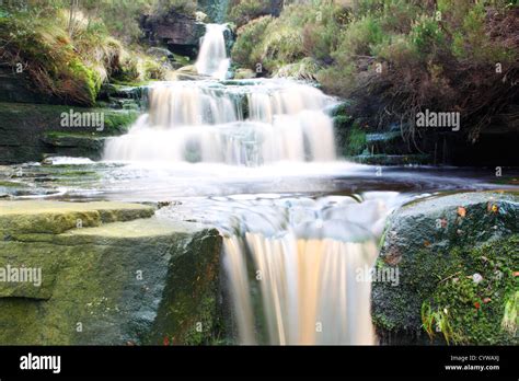 Middle Black Clough Waterfall In The Peak District England Stock Photo