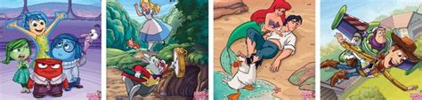 Four Cartoon Characters Are Shown In Three Different Scenes