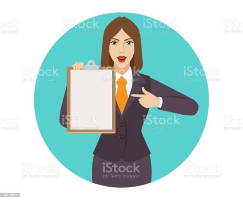 Businesswoman Pointing On Clipboard Stock Illustration Download Image Now Adult Business