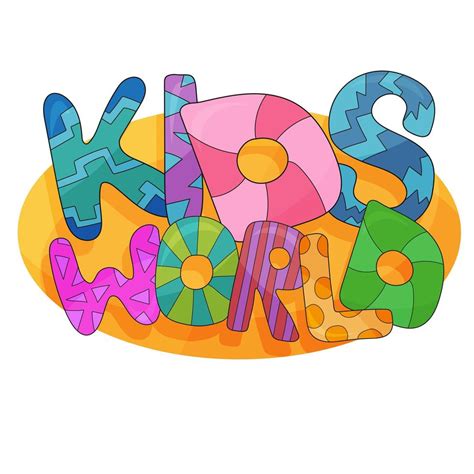 Logo Design Kids World In Cartoon Style Bright Funny Banner For