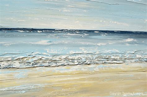 Original Art Abstract Seascape Painting Beach Ocean Blue Beige White