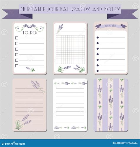 Printable Notes Journal Cards With Lavender Illustrations Template