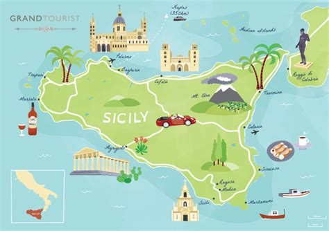 Illustrated Map Of Sicily For Grand Tourist Hire An Illustrator