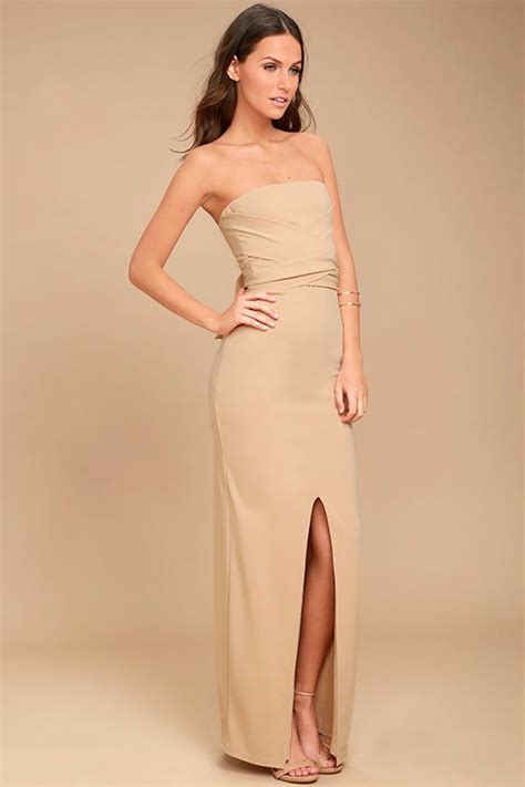 lovely beige dress strapless dress maxi dress gown 72 00