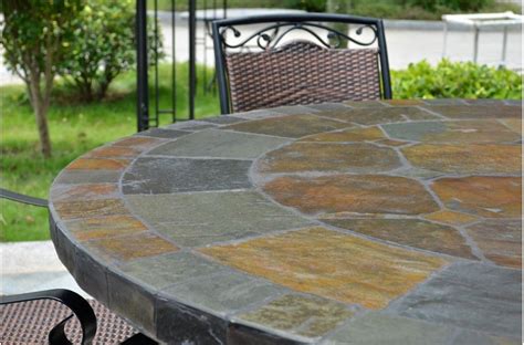 48 And 60 Round Slate Patio Dining Table In Mosaic 49 And 63 Oceane