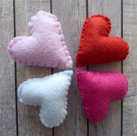 Set of 4 Mini Stuffed Hearts, Hand Stitched, Jar Filler, Basket Filler, Bowl Filler, Valentines ...