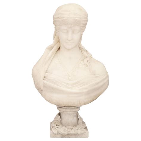 Buste De Cléopâtre En Marbre Blanc De Carrare Du 19ème Siècle Signé C