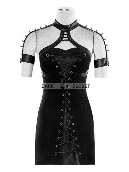 punk rave black gothic punk sexy rivet tight dress