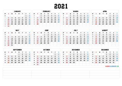 Calendar 2021, with federal holidays and free printable calendar templates in word (.docx), excel (.xlsx) suitable for appointments and engagements, as yearly, monthly or weekly planner, activity click on a bank holiday for further information about this bank holiday, including dates for future years. 12 Month Calendar Printable 2021 (6 Templates)