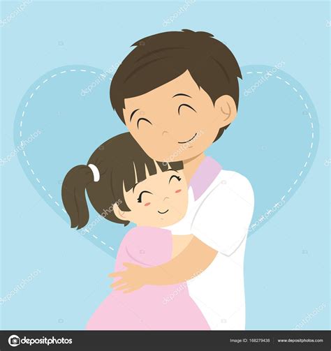 Feliz Padre Y Su Hija Abrazando A Dibujos Animados De Vector Cartoons
