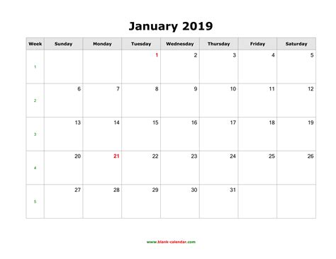 January 2019 Calendar PDF Printable Template Free