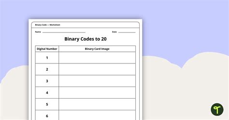 Binary Codes To 20 With Guide Dots Worksheet Teach Starter