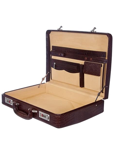 Zint Hard Briefcase Genuine Leather Crocodile Print Attache Doctor Lawyer Bag Vintage Style