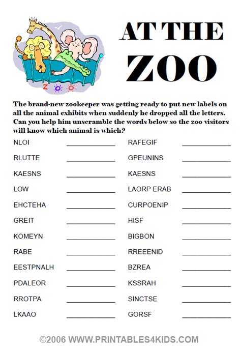 At The Zoo Word Scramble Printables For Kids Free Word Search