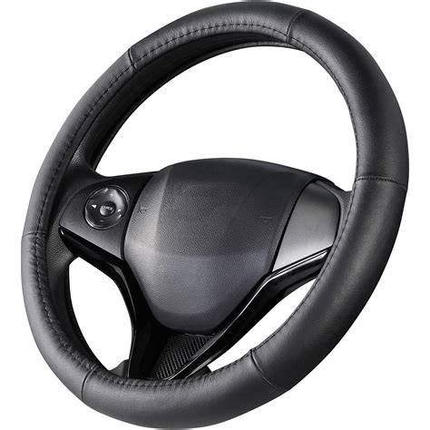 Black Leather White Stitching Steering Wheel Cover Glove Protector Car