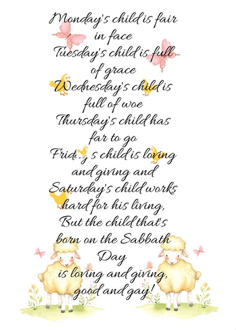 Sundays Child Poem Mondays Child Tuesdays Child Etsy