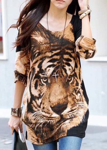 T Shirt Cool Fashion Style Trendy Sexy Stylish Tiger Print