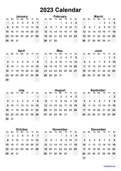 One Page Calendar 2023 Printable Printable Calendar 2023