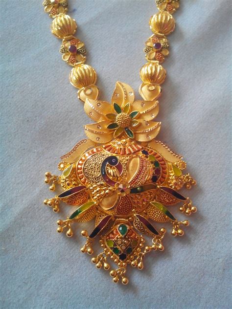 Long Fancy Gold Haram With Peacock Pendant 916 Jewellery Haram