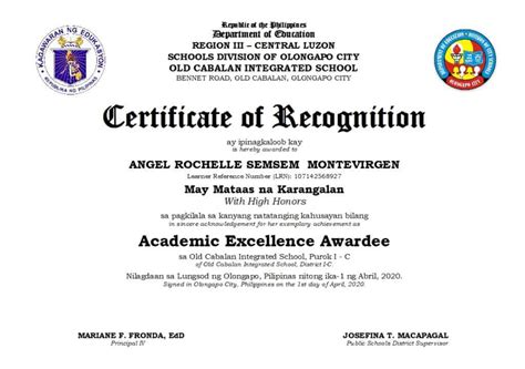 Deped Cert Of Recognition Template 10 Downloadable Certificate Of