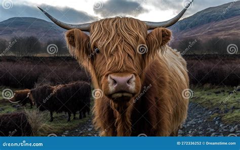 A Brown Cow Standing On Top Of A Lush Green Field Stock Illustration