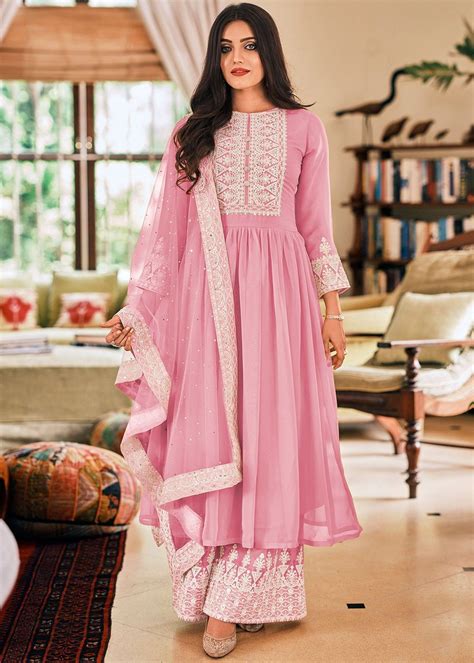 Pink Embroidered Palazzo Suit With Net Dupatta Atelier Yuwaciaojp