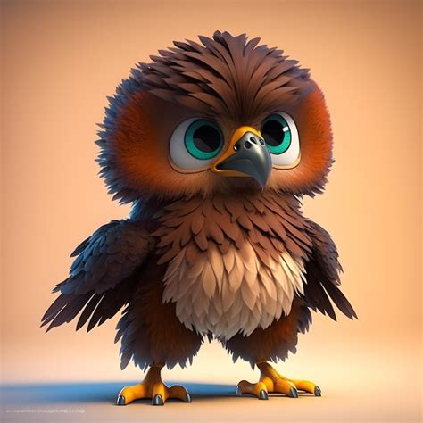 Premium Photo Super Cute Little Eagle Rendered In The Style Of Pixar Cartoon Generative Ai