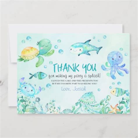 Splash Under The Sea Birthday Thank You Card