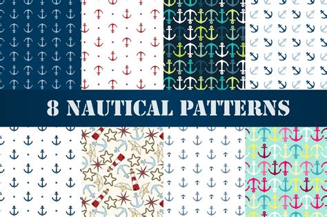 Set Of 8 Nautical Patterns Part 1 Graphic Patterns ~ Creative Market